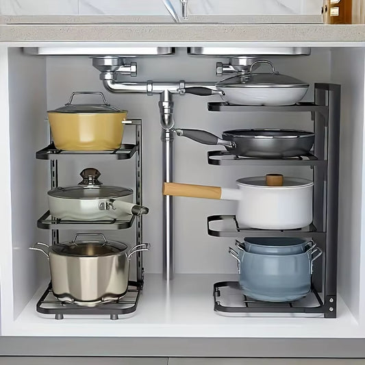 Transform Your Kitchen with the Adjustable Stainless Steel Pot Rack Organizer - Multi-Layer Storage Solution for Pots and Pans