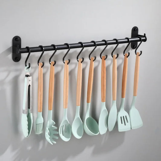 Elevate Your Kitchen Organization with Our Stylish Aluminum Wall Mounted Hook Rack – Perfect for Utensils, Chopping Boards, and More!