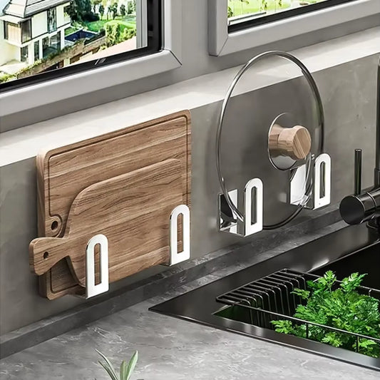 Versatile Wall-Mounted Organizer Rack for Pot Lids, Cutting Boards, and Kitchen Accessories